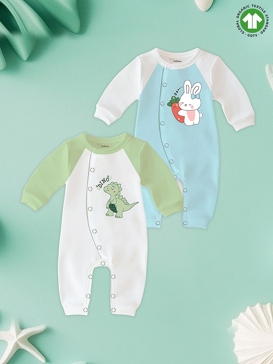 

Kidbea Infants Pack Of 2 Pure Organic Cotton Rompers, Blue