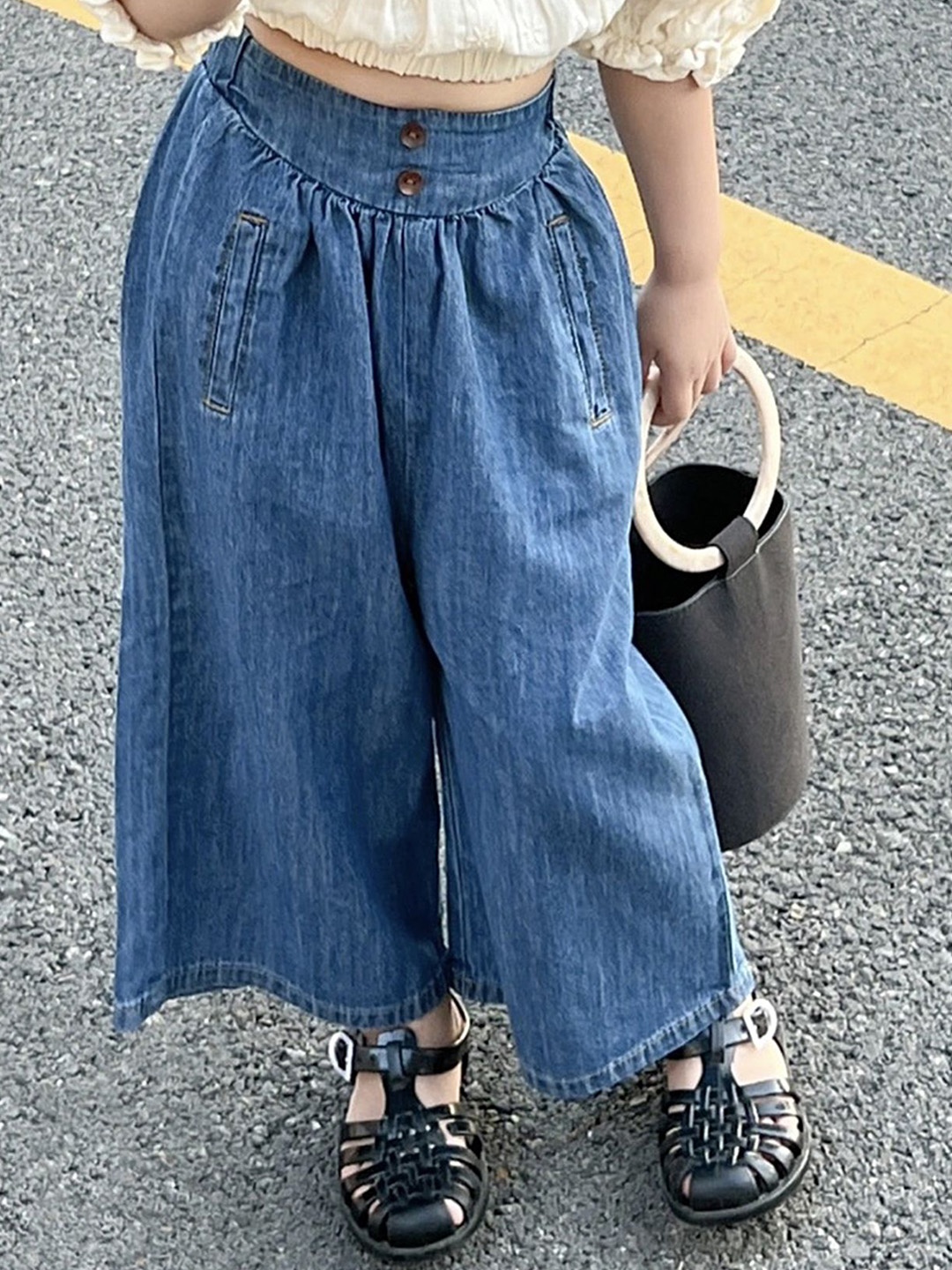 

LULU & SKY Girls Wide Leg Highly Distressed Jeans, Blue