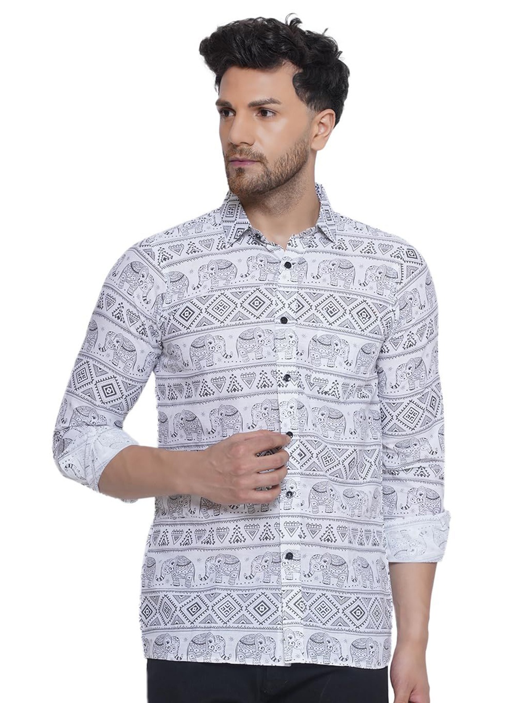 

VEERA PARIDHAAN Men Opaque Printed Casual Shirt, White