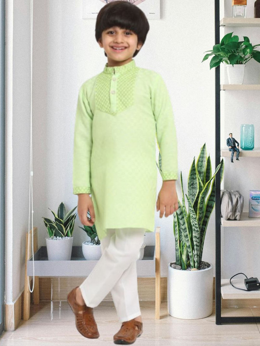 

CENSAL Boys Regular Kurta with Pyjamas, Green