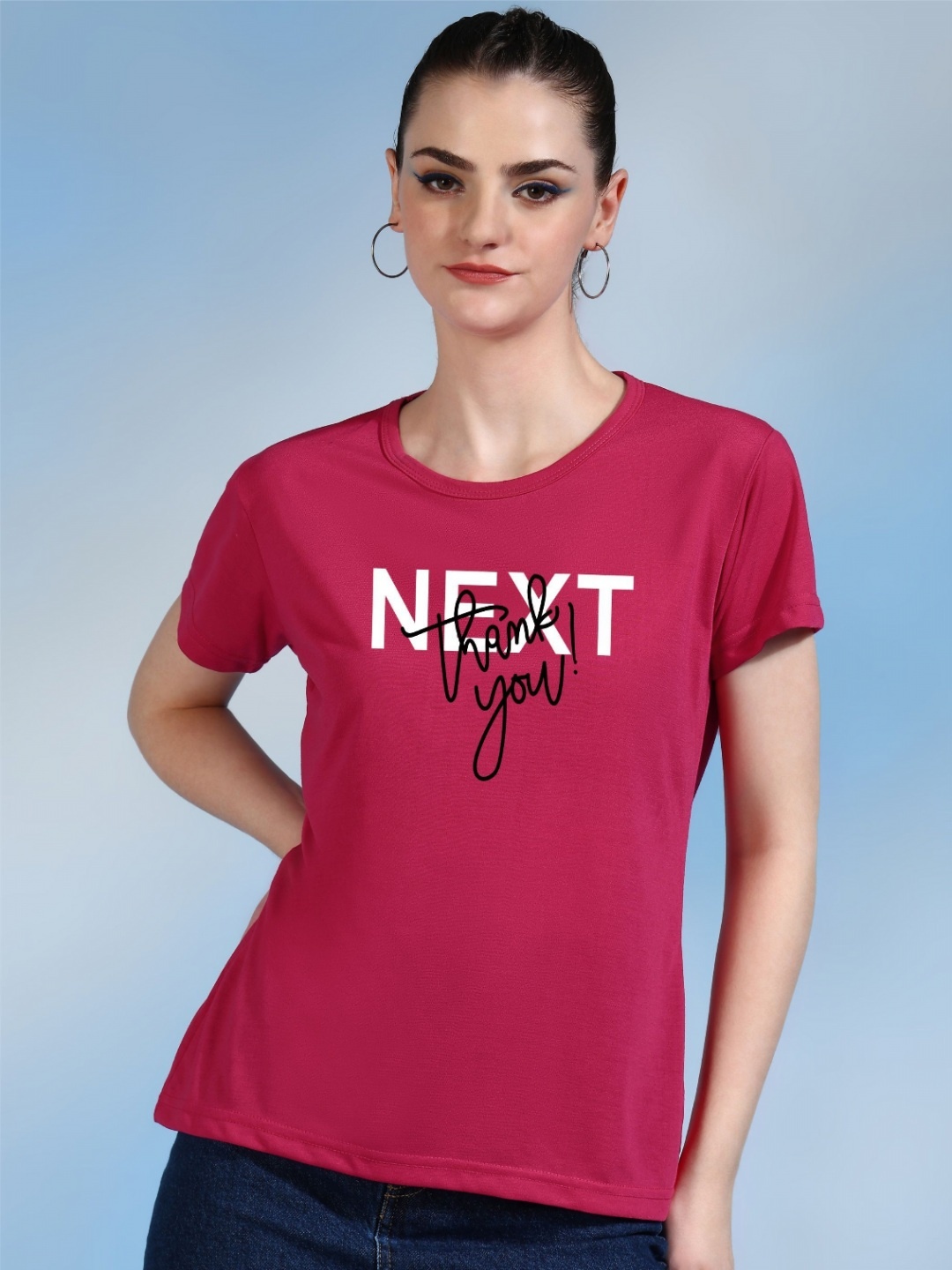 

Moda Rapido Women Printed Bio Finish Applique T-shirt, Pink