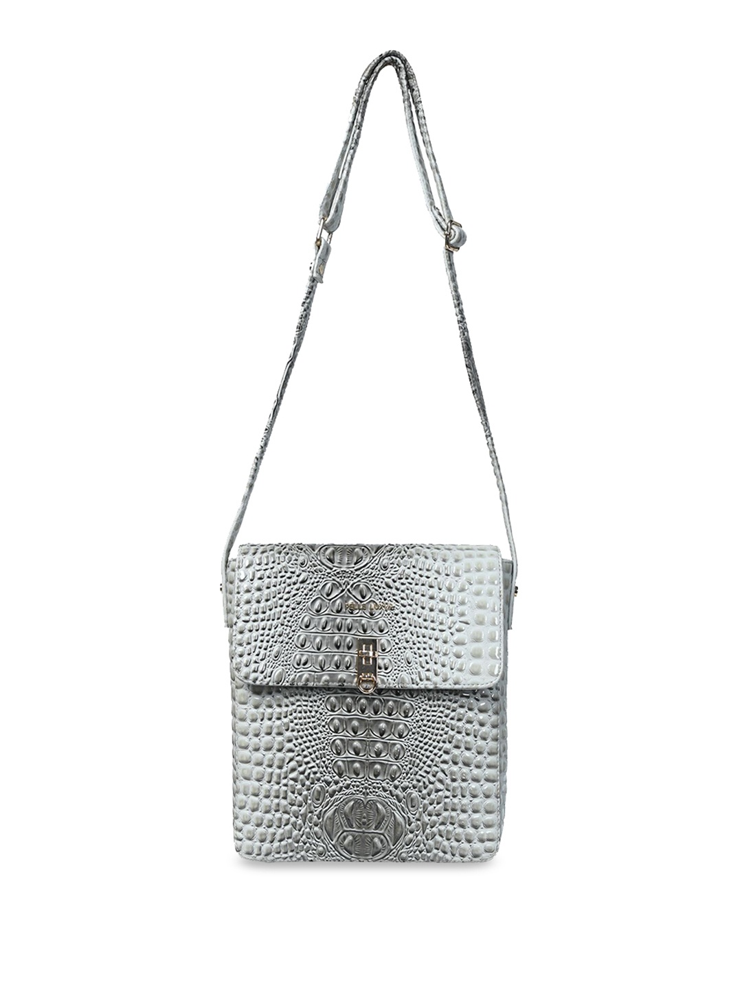 

PELLE LUXUR Textured PU Structured Sling Bag, Grey