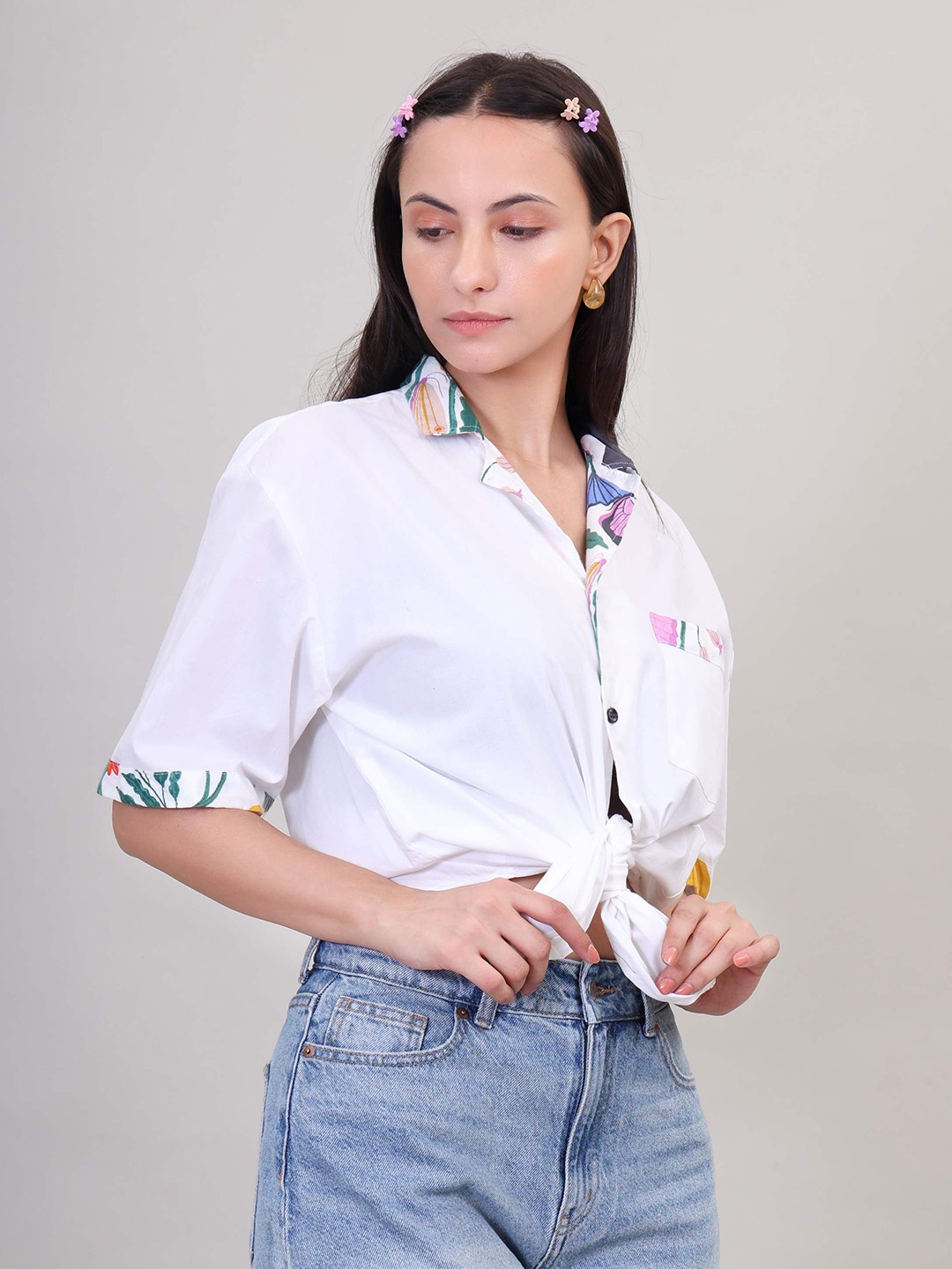 

FARZIDARZI Women Standard Opaque Printed Casual Shirt, White