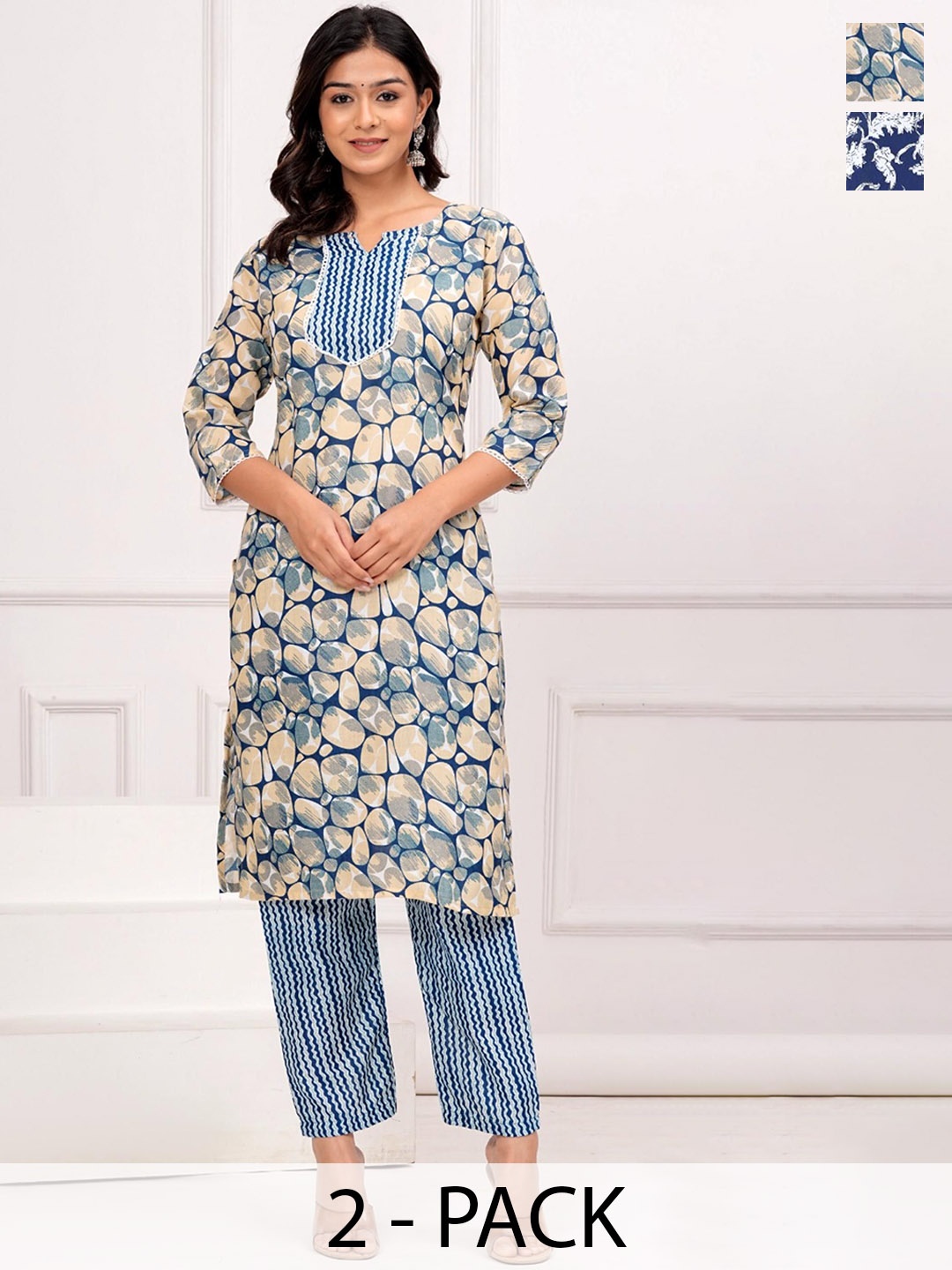 

Moda Rapido Women Floral Printed Regular Kurta with Trousers, Blue