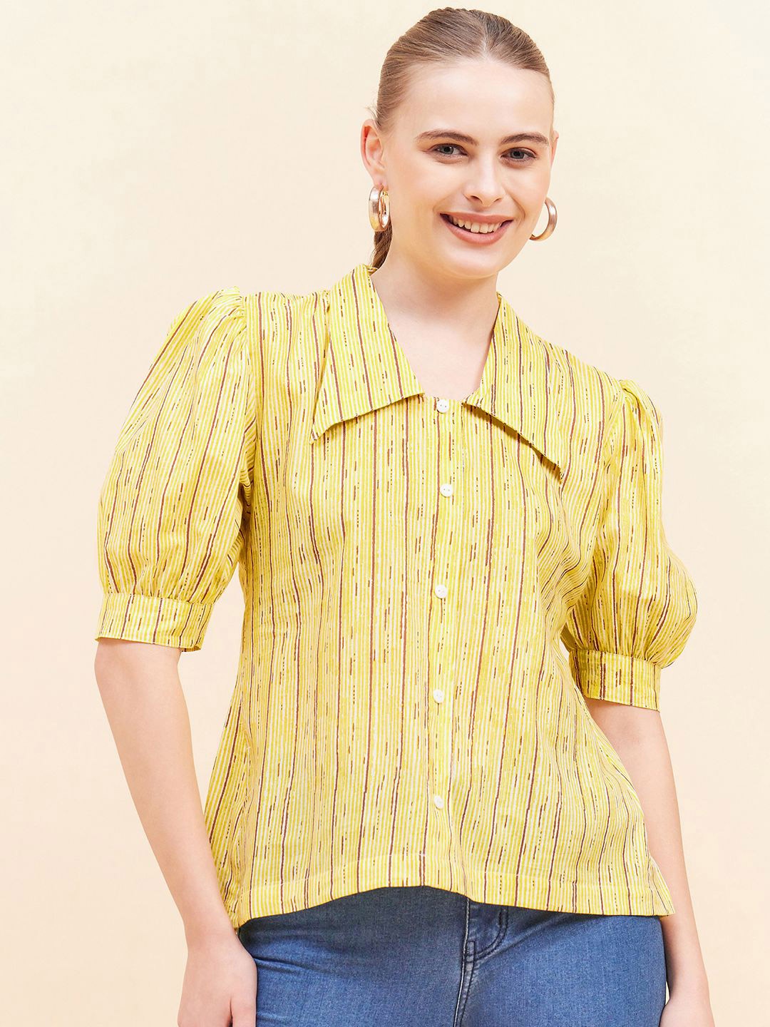 

DressBerry Women Opaque Printed Casual Shirt, Yellow