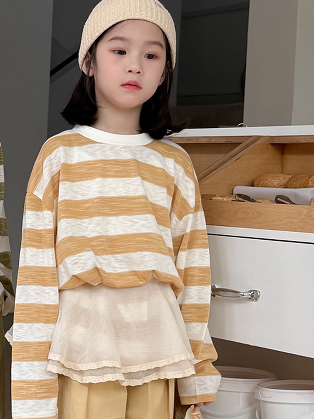 

LULU & SKY Kids Striped Pockets T-shirt, Yellow