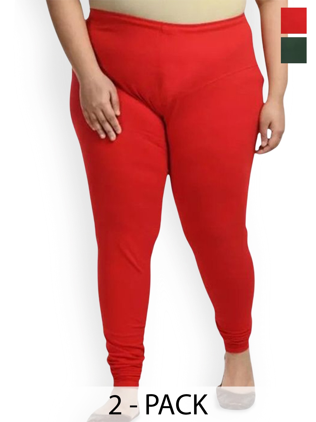 

URBAN KANYA Pack Of 2 Mid-Rise Churidar-Length Leggings, Green