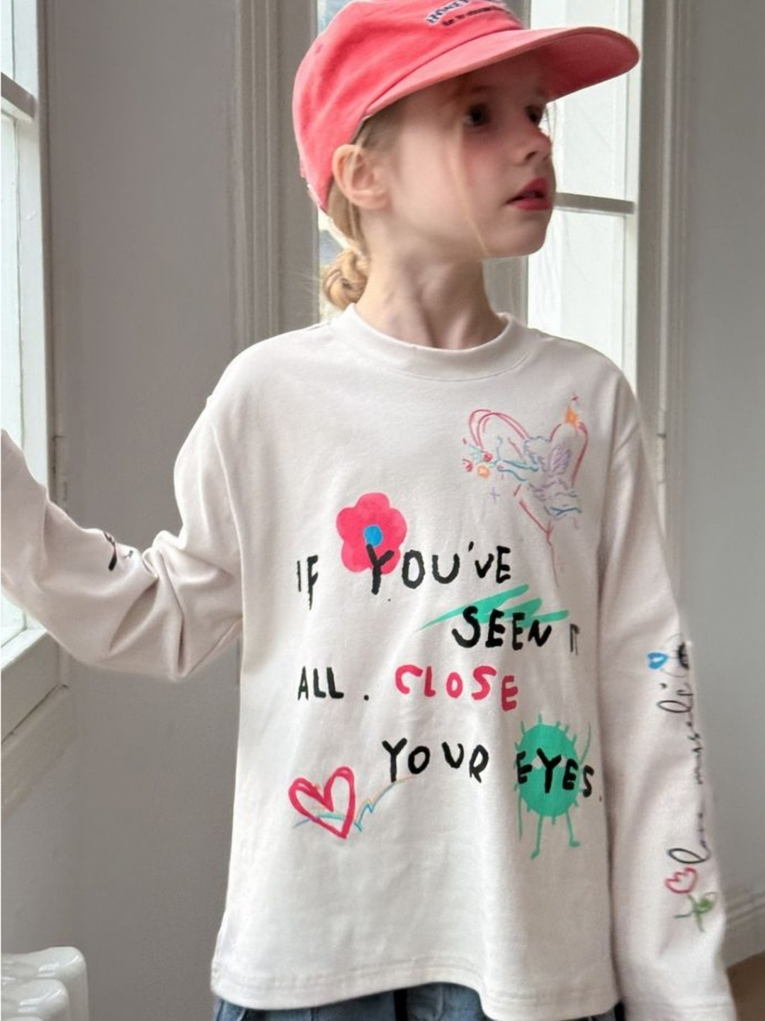 

LULU & SKY Girls Printed Extended Sleeves Applique T-shirt, Multi