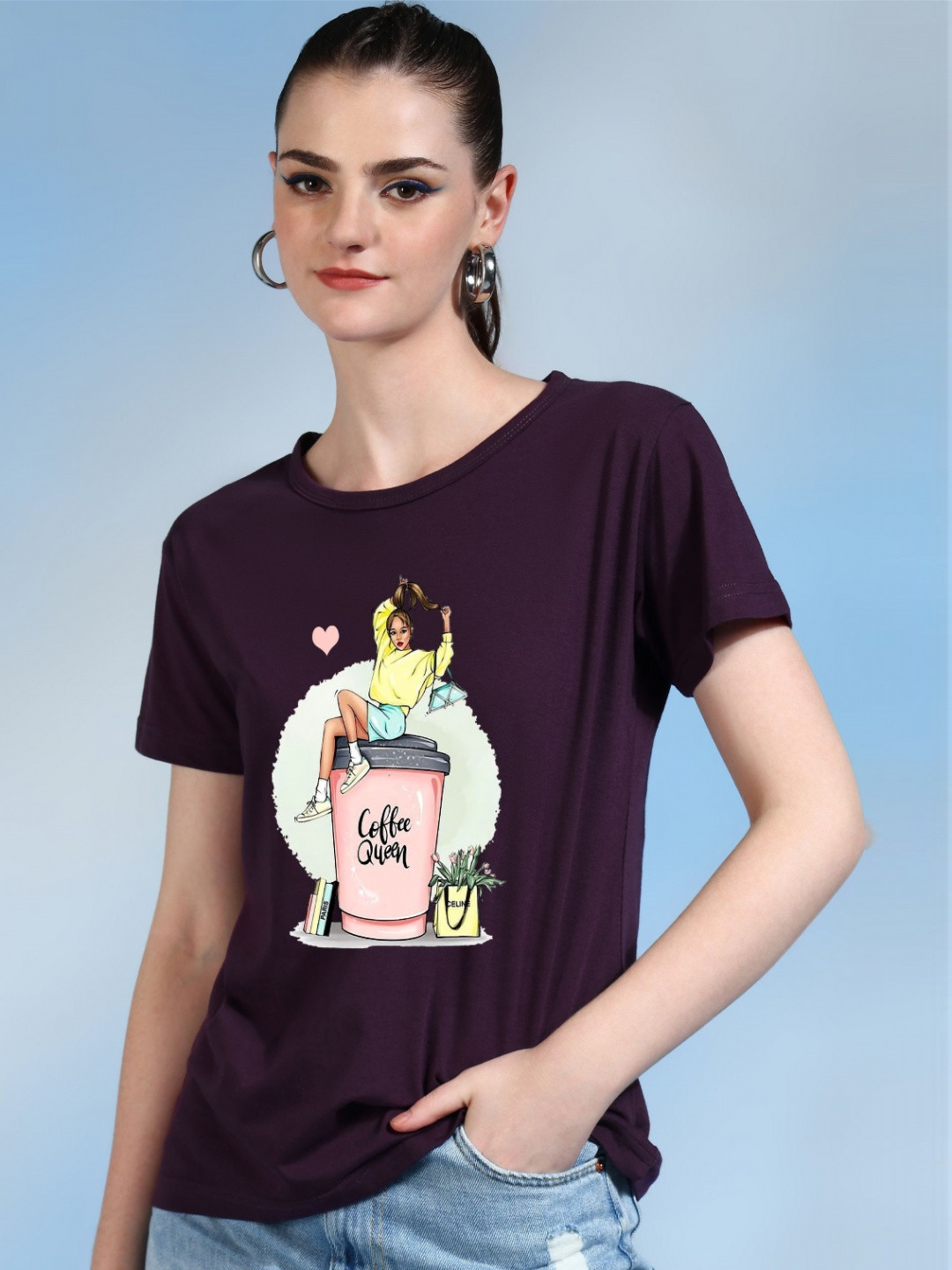 

Moda Rapido Women Printed Bio Finish T-shirt, Purple