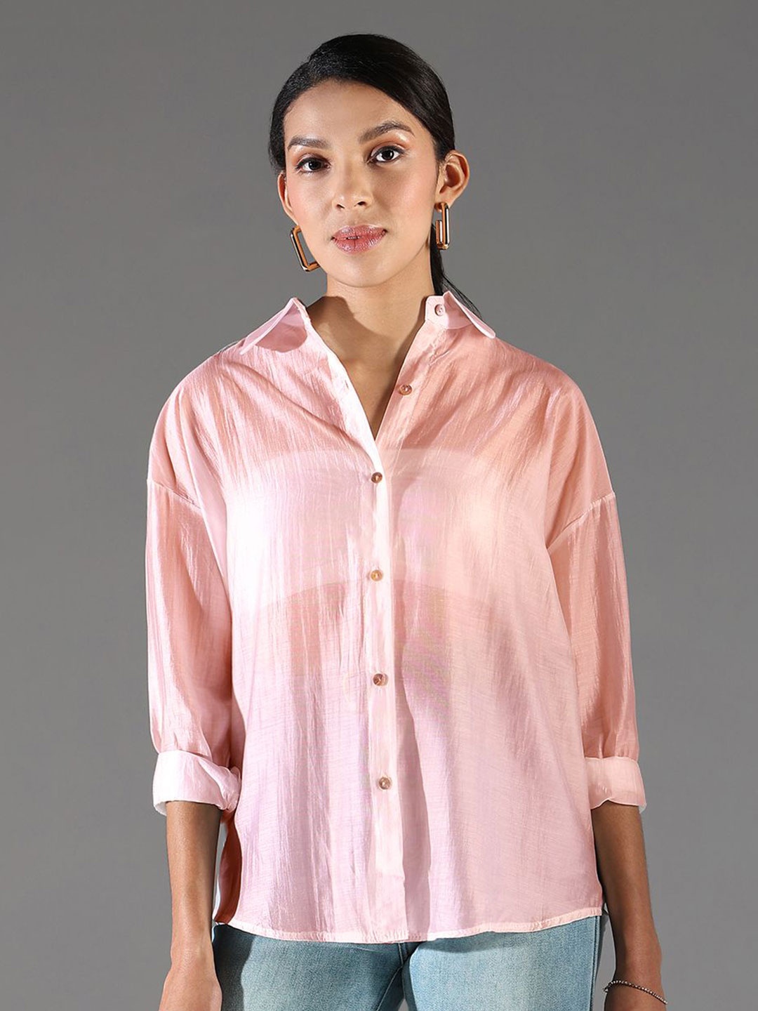 

SHOWOFF Women Comfort Semi Sheer Casual Shirt, Peach