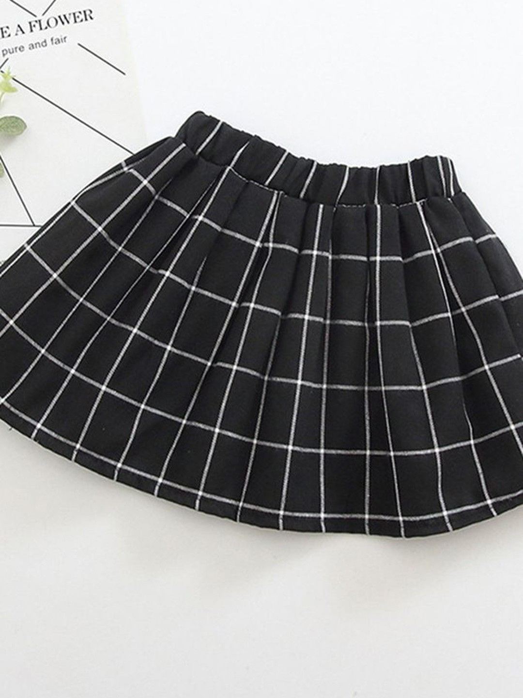 

LULU & SKY Girls Checked Pure Cotton A-Line Mini Skirt, Black