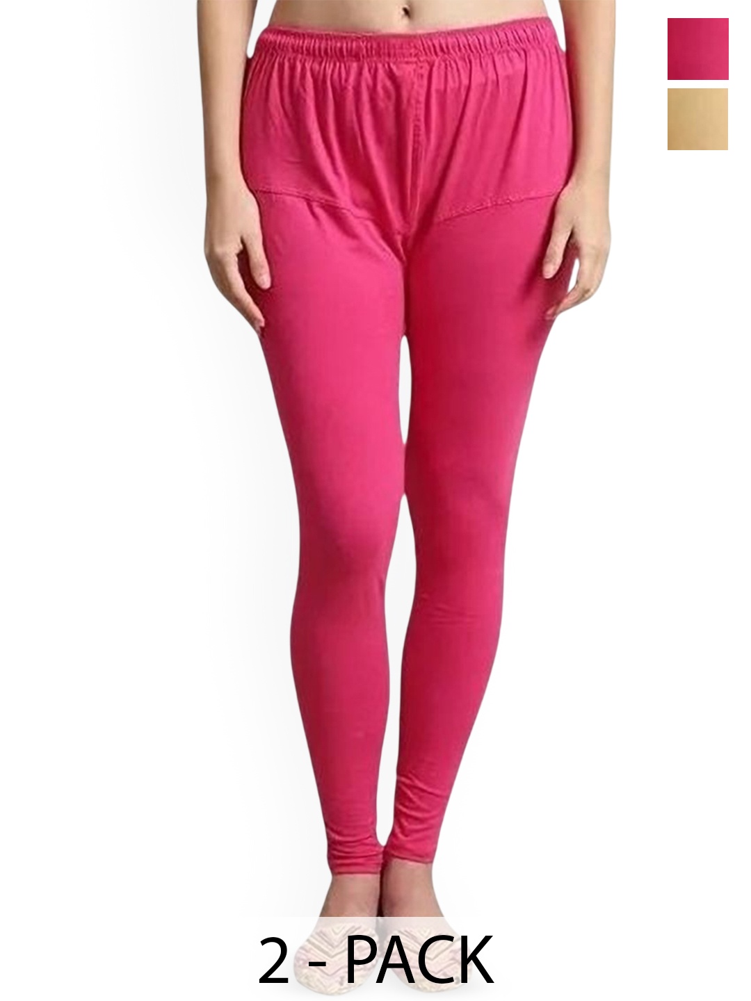 

URBAN KANYA Pack Of 2 Mid-Rise Churidar-Length Leggings, Beige