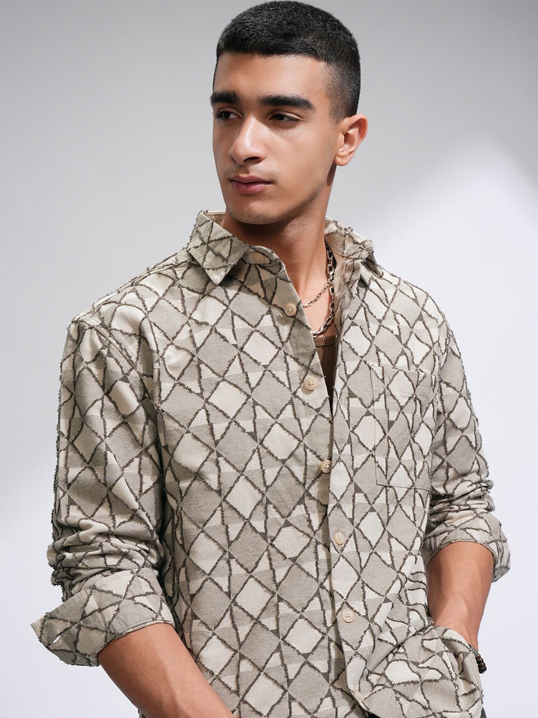 

HIGHLANDER Men Comfort Opaque Printed Casual Shirt, Beige