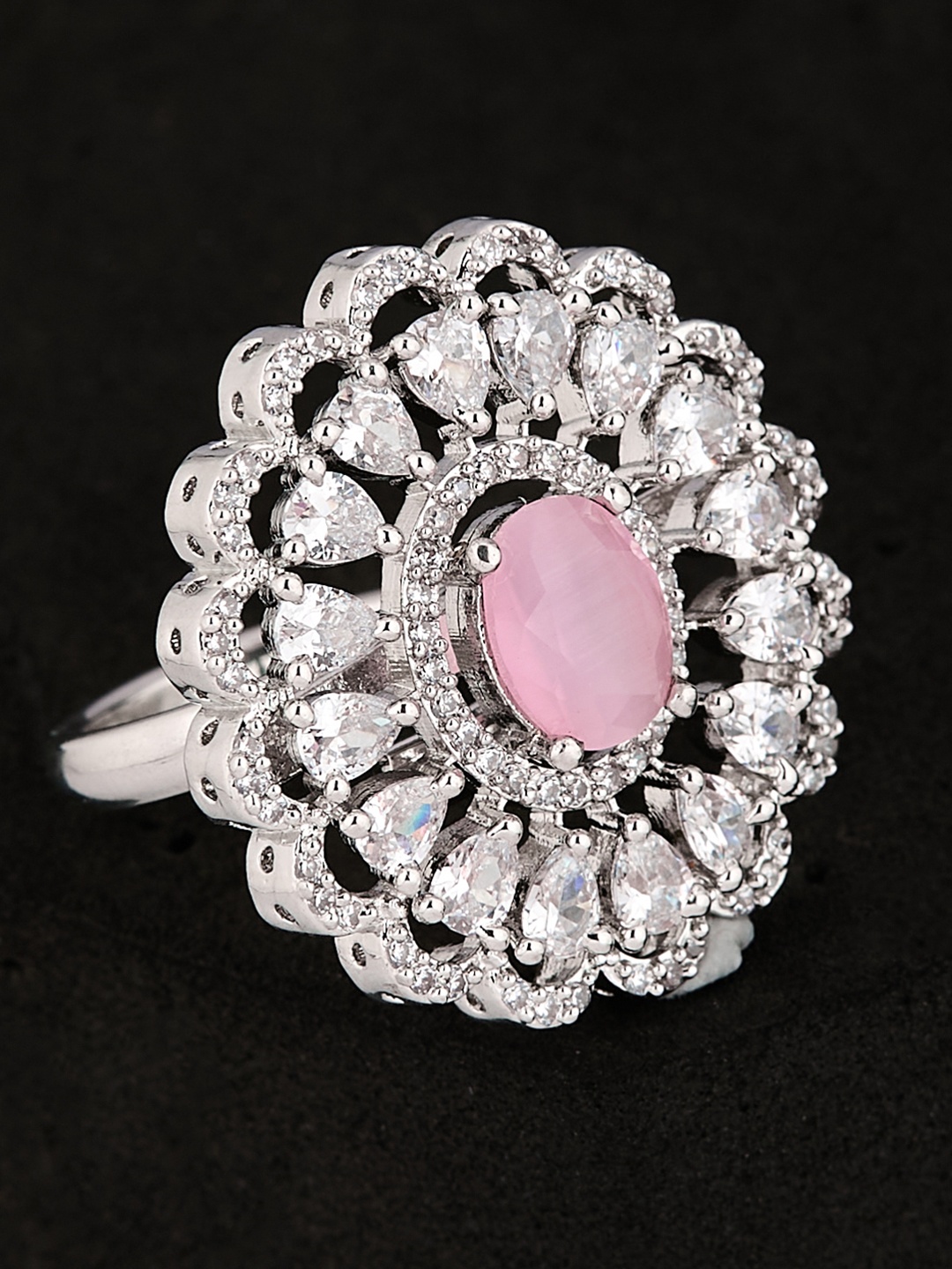 

ATIBELLE Silver Plated CZ Stone Studded Finger Ring