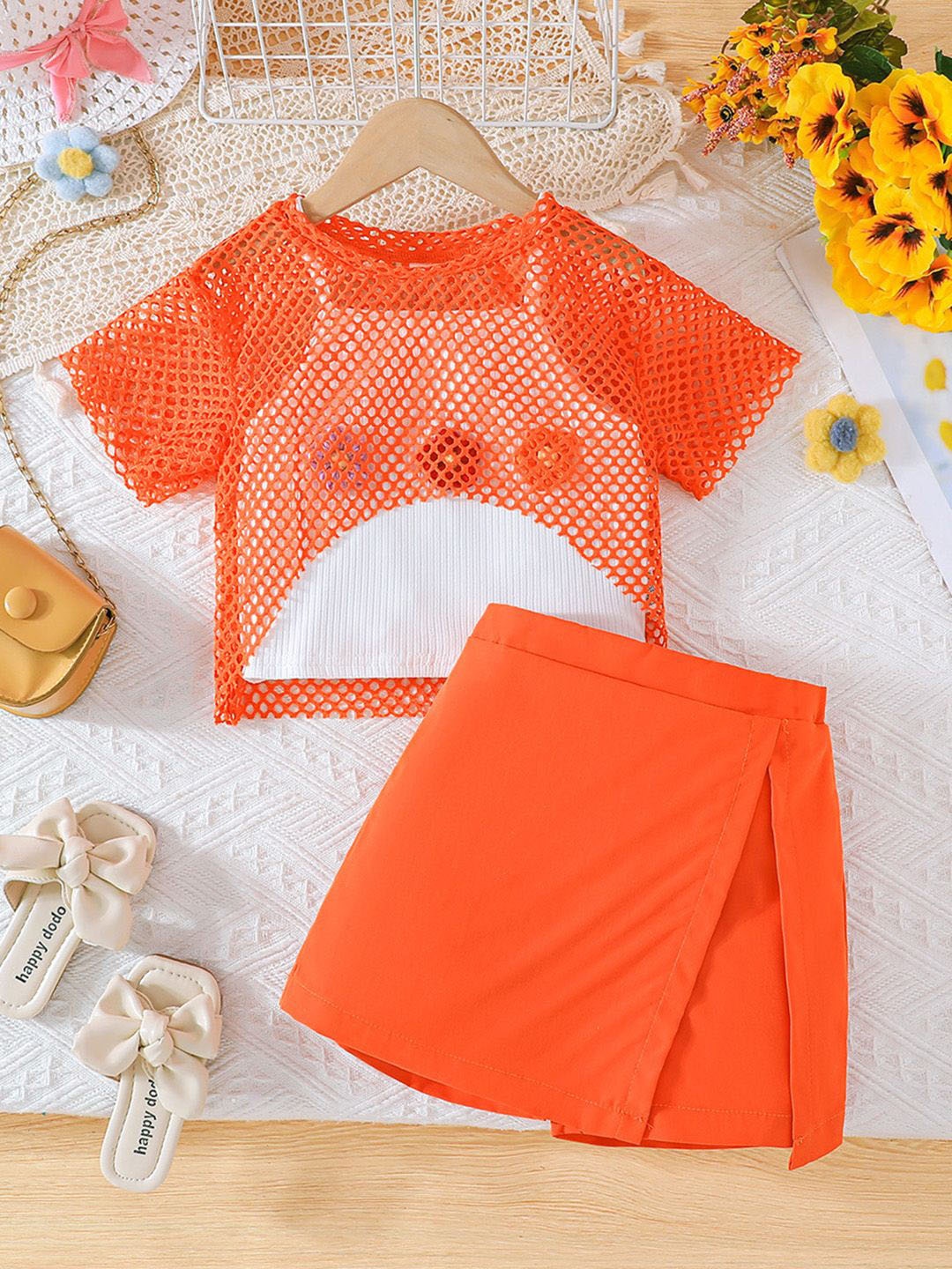 

INCLUD Girls Top with Shorts, Orange