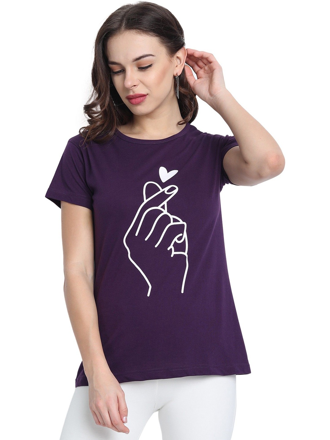 

Moda Rapido Women Printed Bio Finish Cut Outs T-shirt, Purple