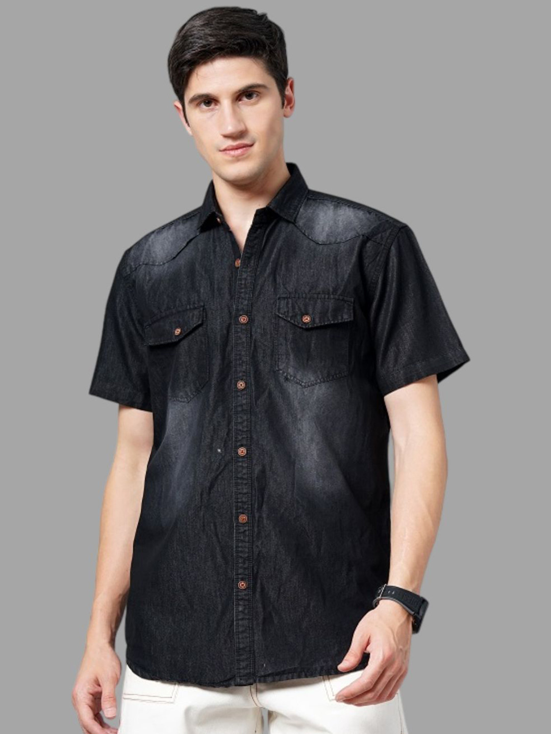 

FASHION GRAB Men Faded Opaque Casual Shirt, Black