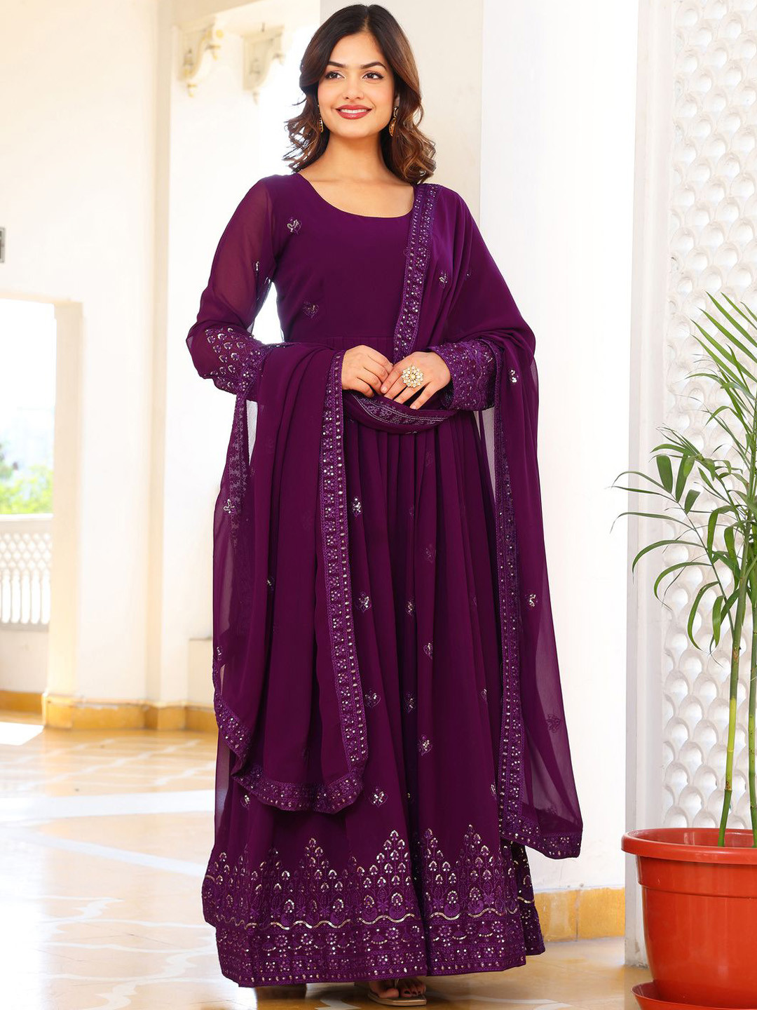 

KALINI Women Floral Embroidered Regular Kurta with Pyjamas & With Dupatta, Purple