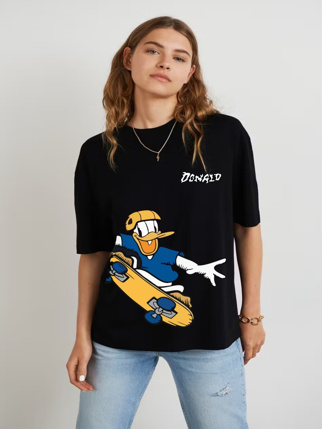 

RAYACLOSET Women Printed Pockets T-shirt, Black