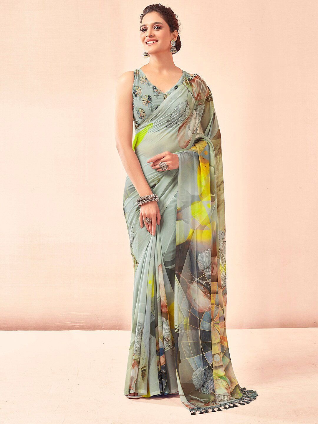

DIVASTRI Pure Georgette Maheshwari Saree, Green