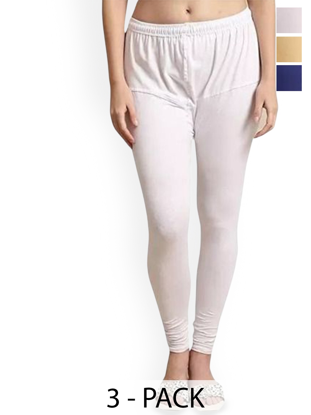 

URBAN KANYA Pack Of 3 Mid-Rise Churidar-Length Leggings, White