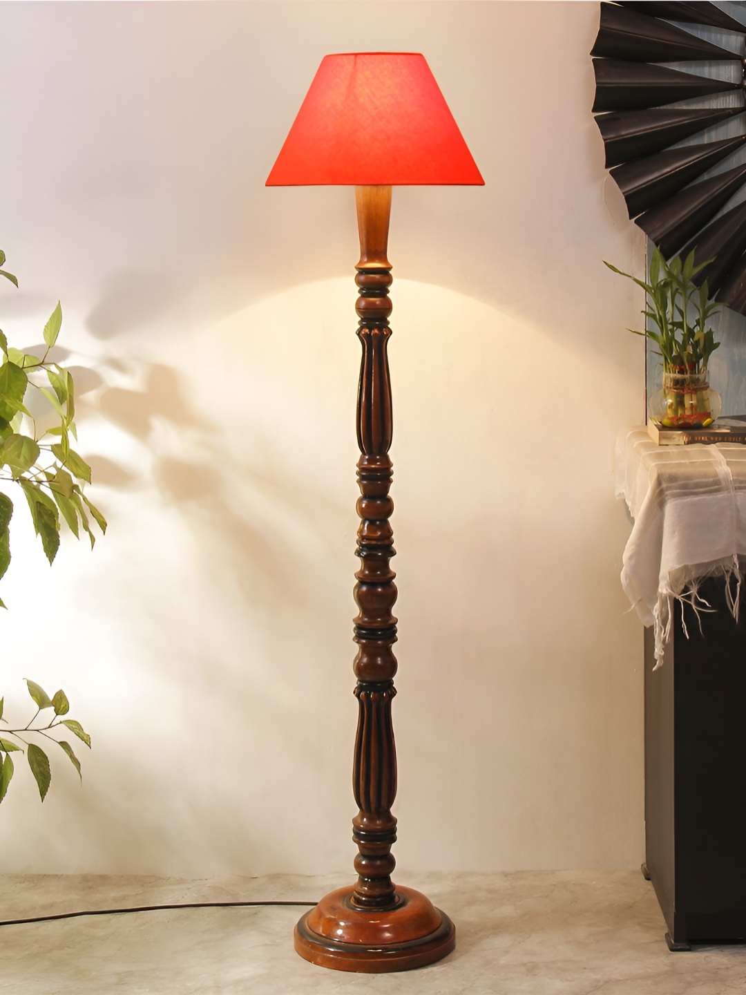

Devansh Orange & Brown Cotton Conical Wooden Floor Lamp