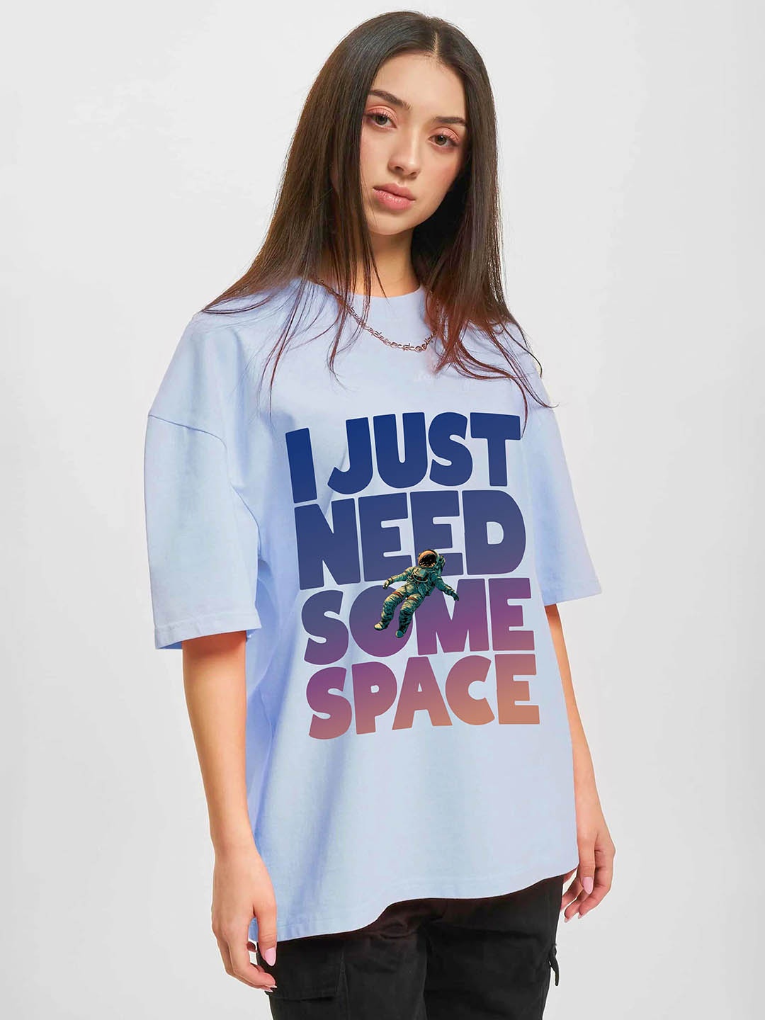 

RAYACLOSET Women Typography Printed Applique T-shirt, Blue