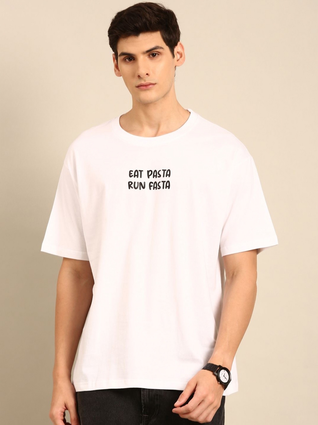

Mast & Harbour Men Printed Drop-Shoulder Sleeves Bio Finish T-shirt, White