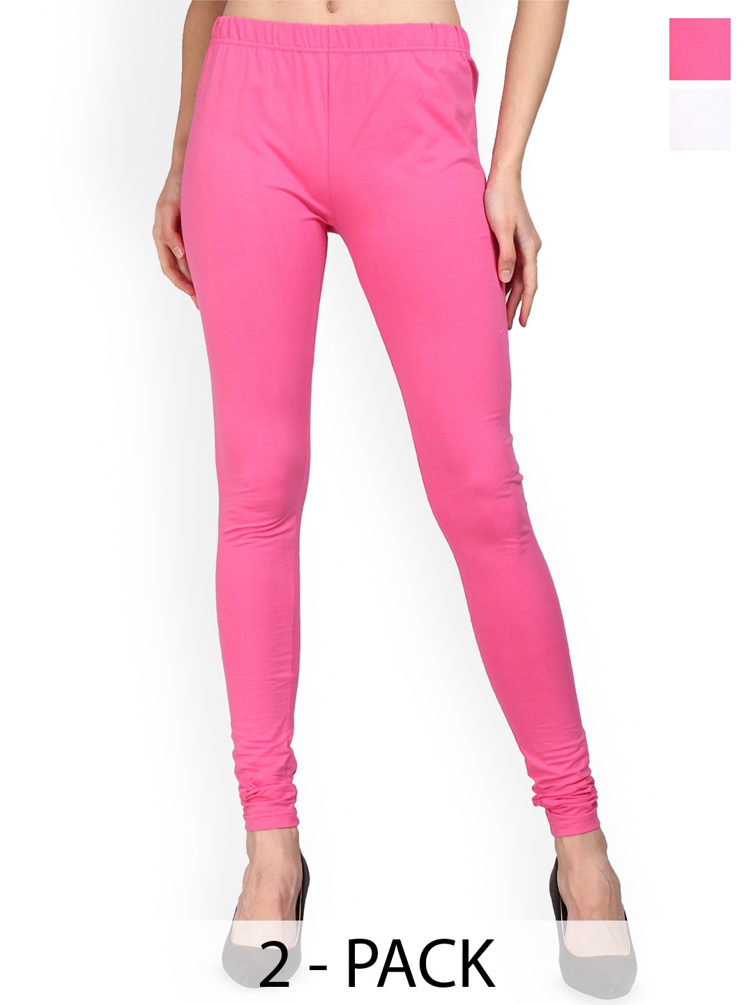 

URBAN KANYA Pack Of 2 Mid-Rise Churidar-Length Leggings, Pink