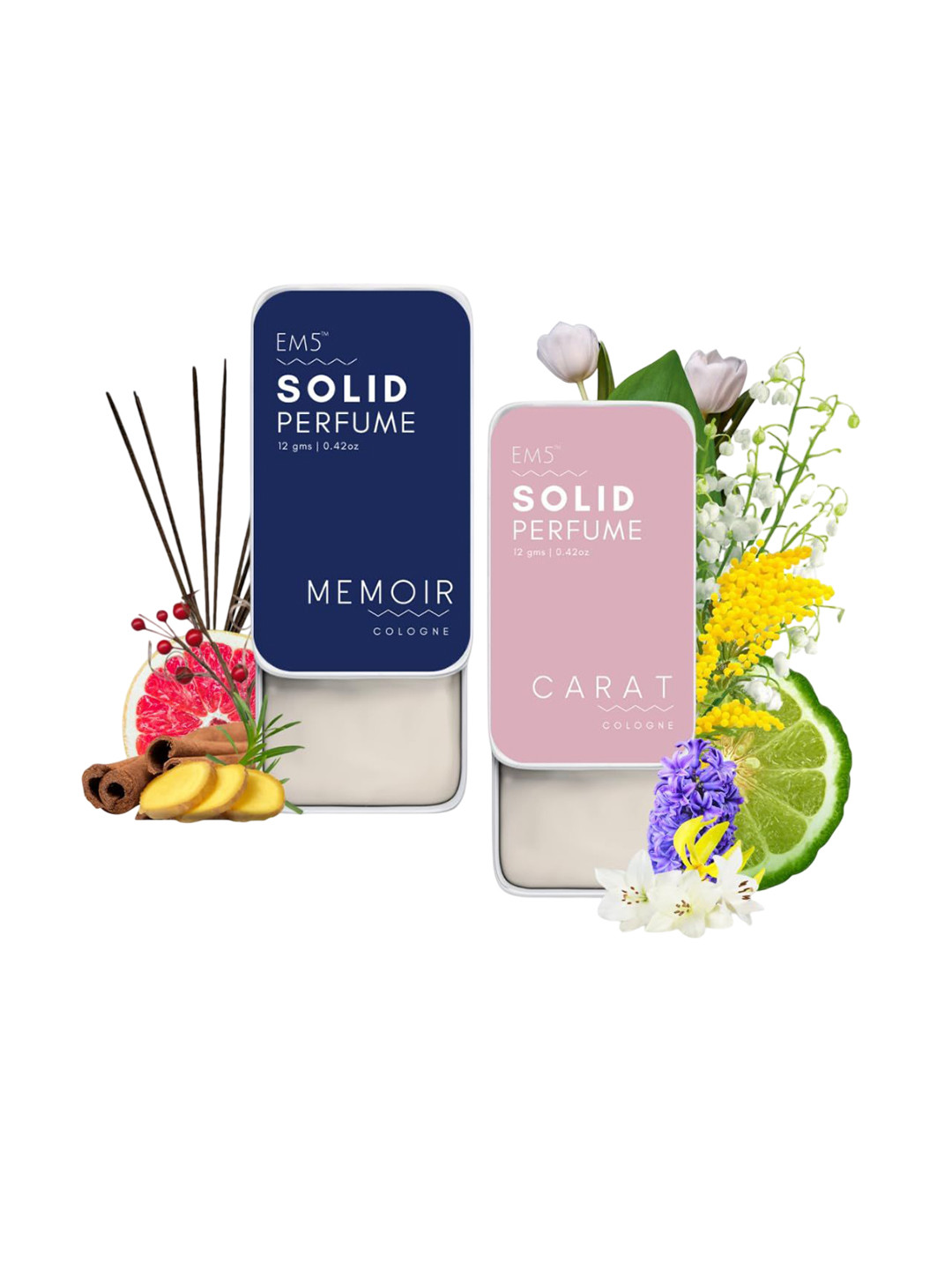 

EM5 Set Of 2 Memoir & Carat Long Lasting Solid Perfume - 12 g Each, Blue