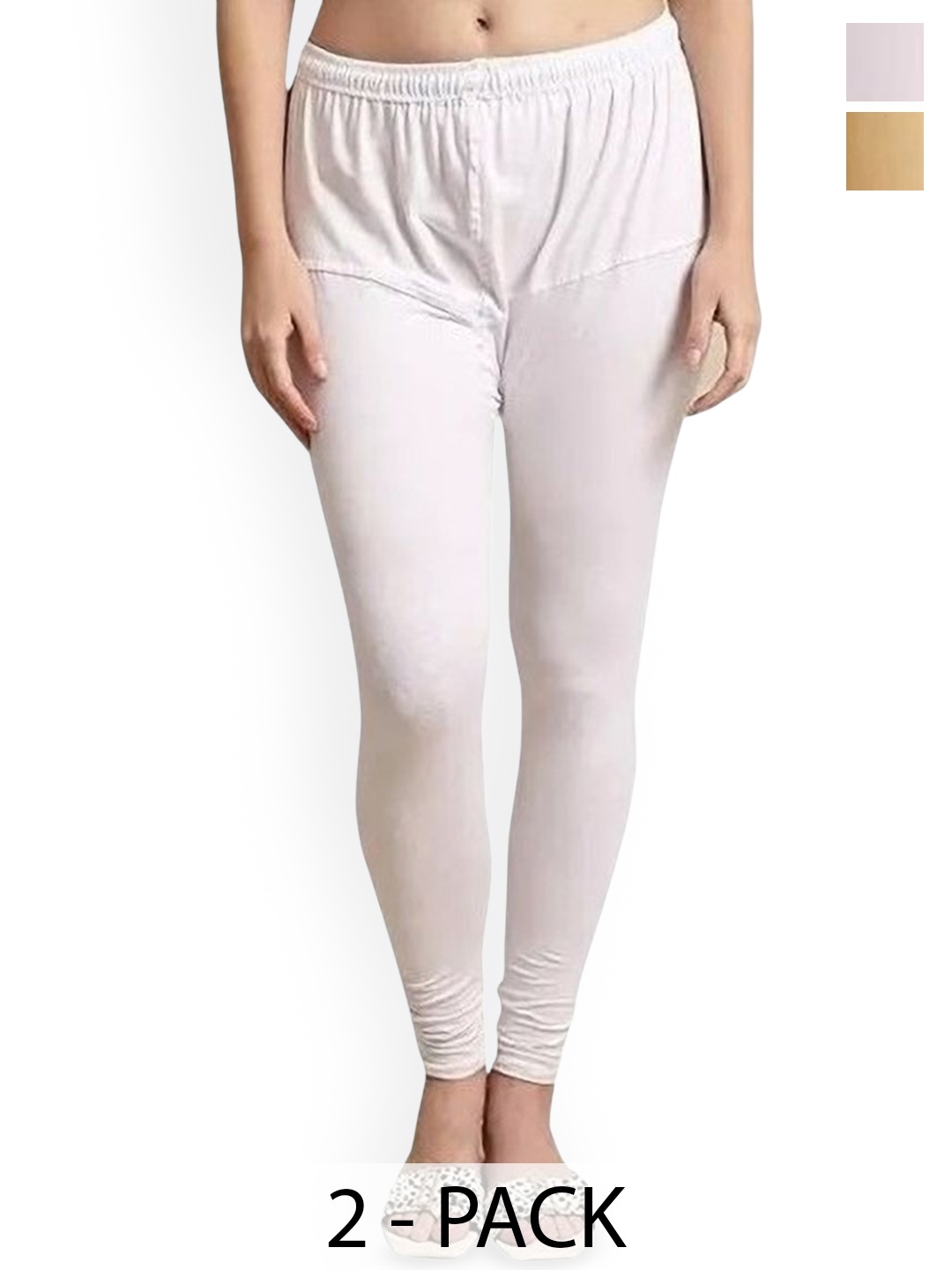 

URBAN KANYA Pack Of 2 Mid-Rise Churidar-Length Leggings, White