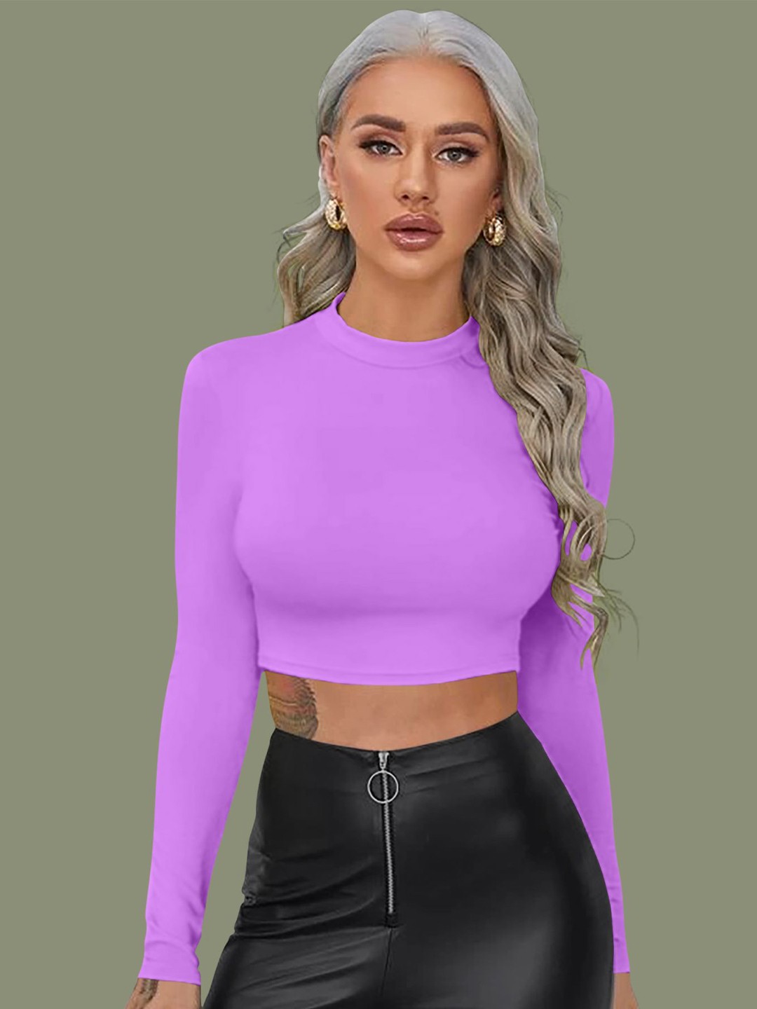 

Dream Beauty Fashion Women Round Neck Fitted Crop Top, Lavender