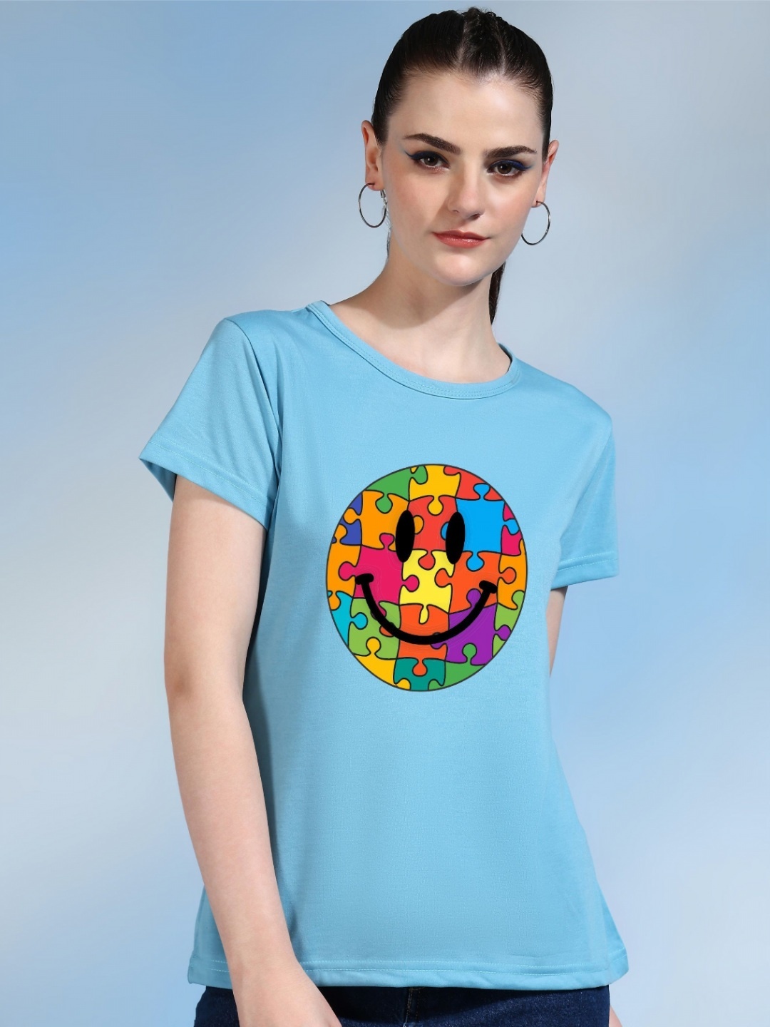 

Moda Rapido Women Printed Bio Finish Pockets T-shirt, Turquoise blue