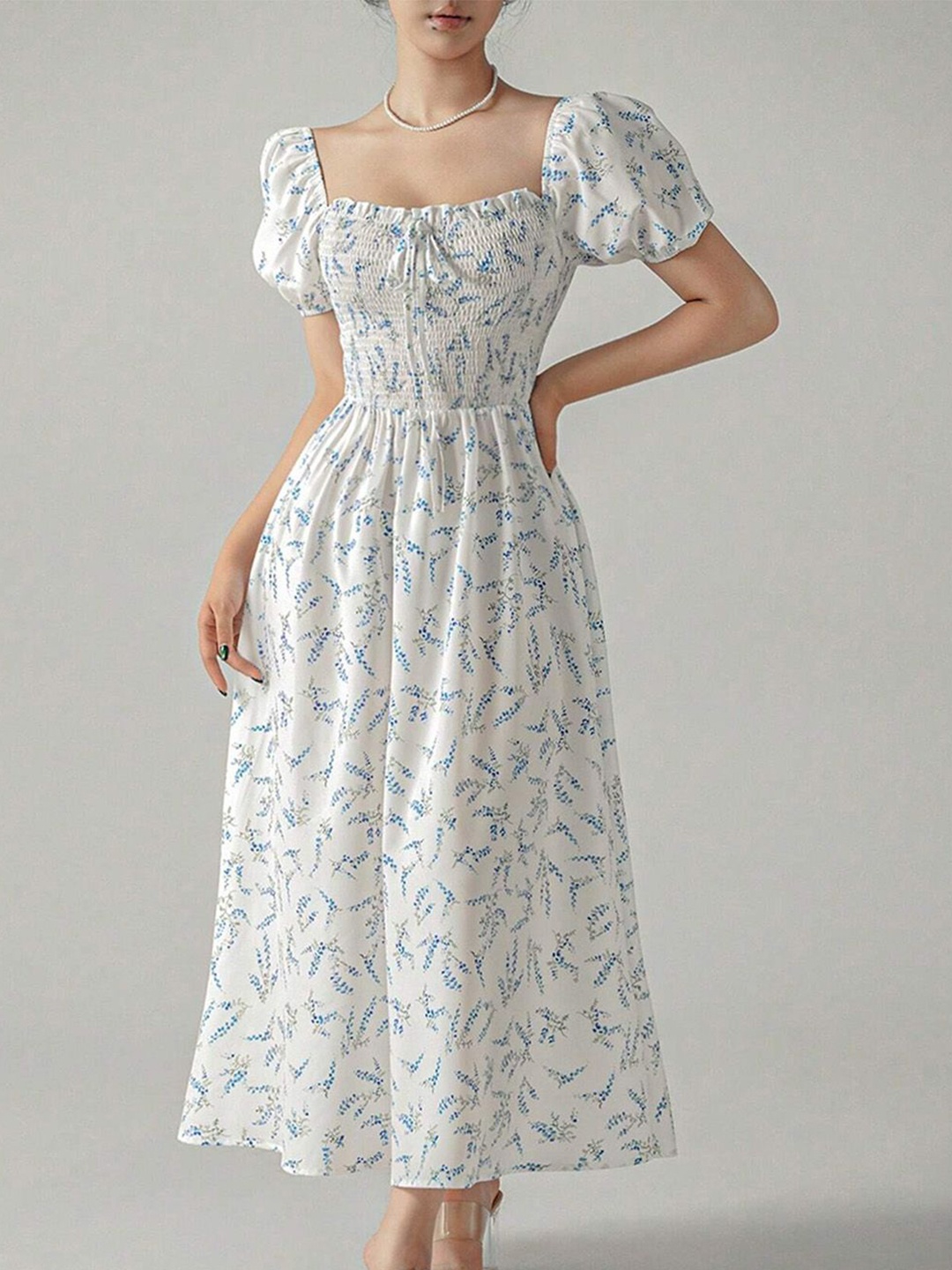 

JC Mode Floral Print Puff Sleeve Maxi Dress, Blue