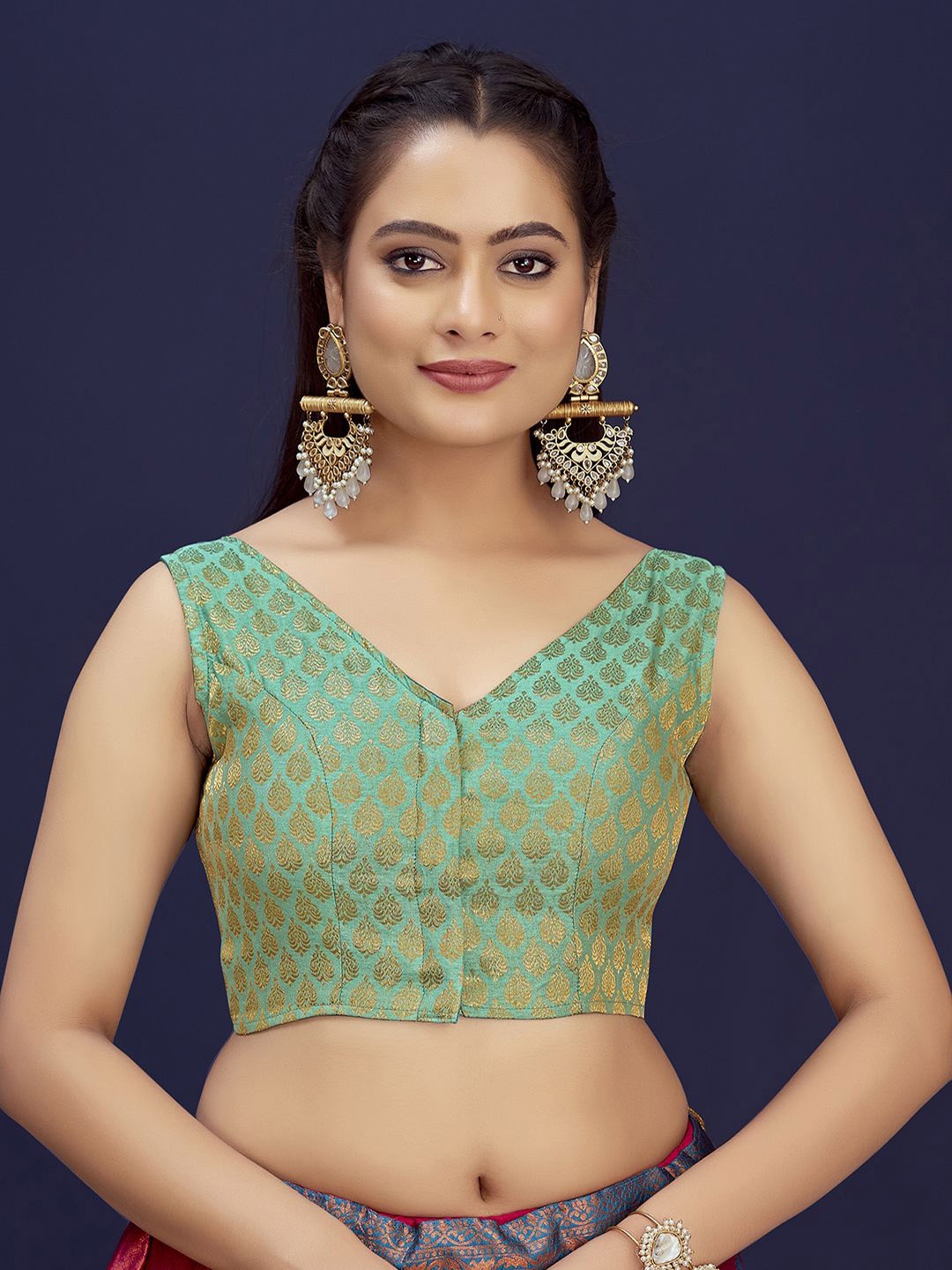 

DEVATITHI Woven-Design Saree Blouse, Green