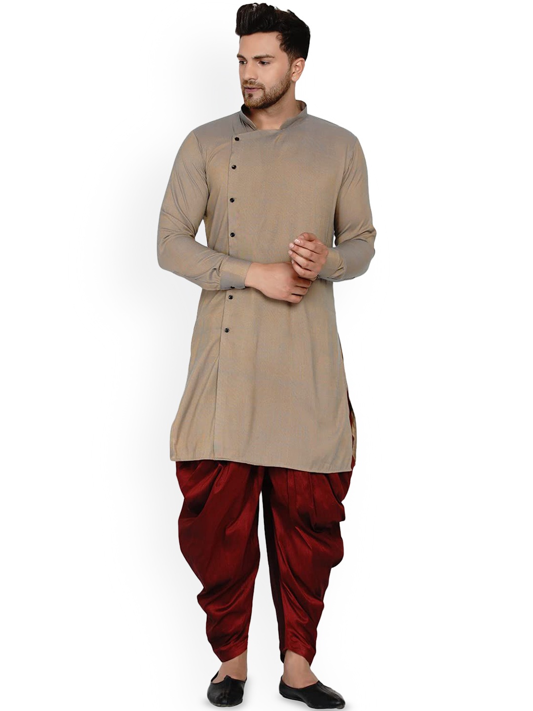 

VEERA PARIDHAAN Men Angrakha Kurta with Dhoti Pants, Beige