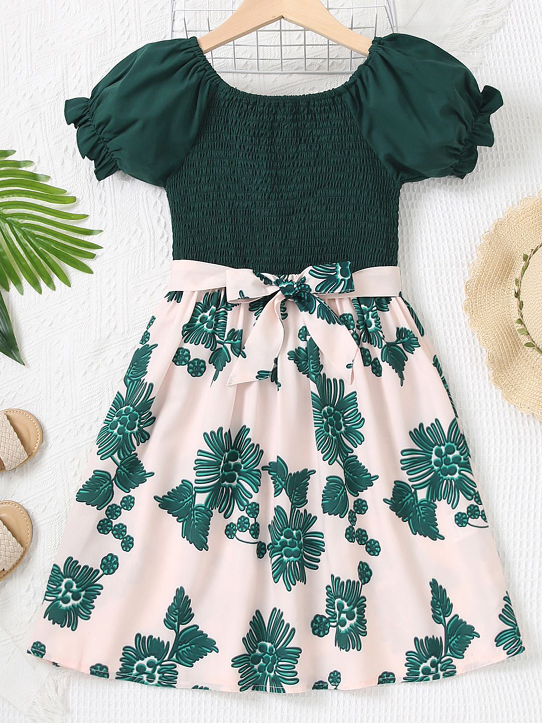 

INCLUD Floral Print Puff Sleeve Fit & Flare Dress, Green
