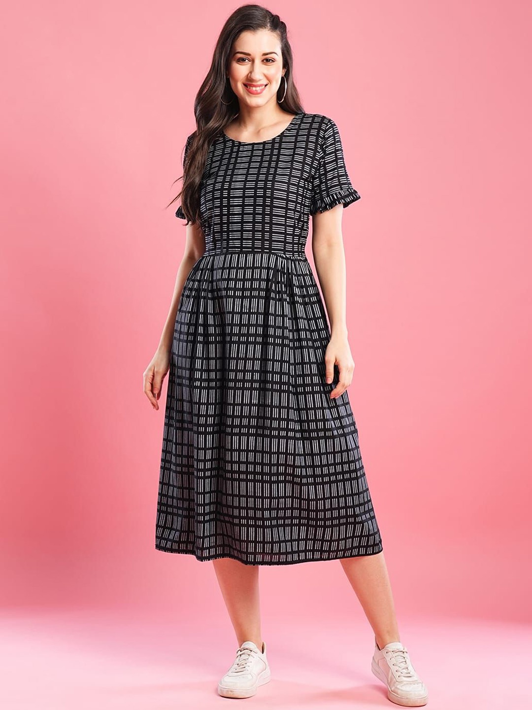 

NYTY20 Women Bandhani Checked Anarkali Kurta, Black