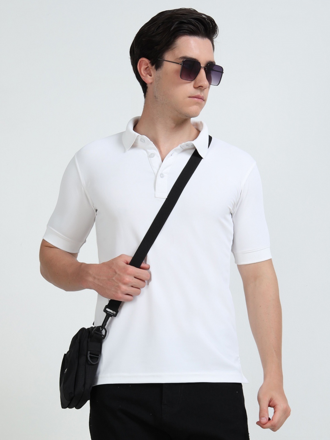 

QUCO Poly Pique Structured Polo T-Shirt, White