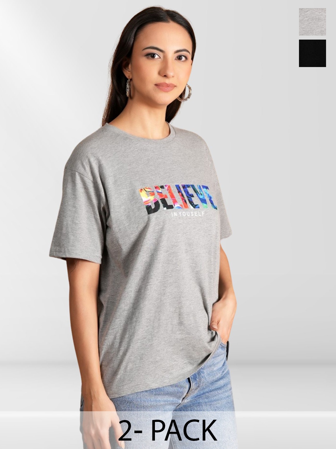 

NEYSA Women Typography 2 Printed Applique T-shirt, Multi