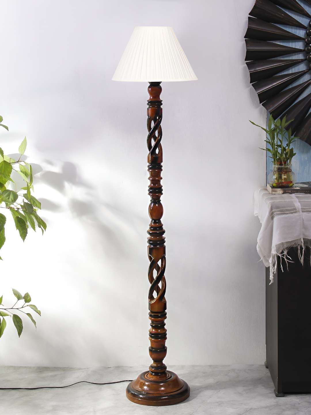 

Devansh Brown & White Wooden Floor Lamp With Shade