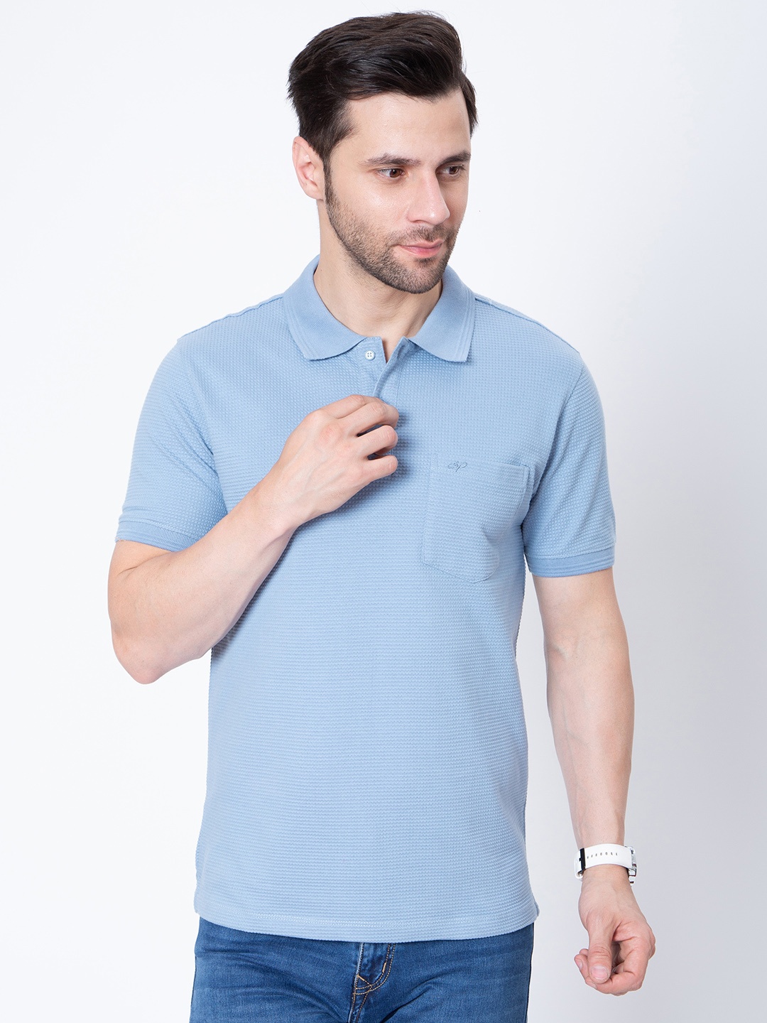 

Sparky Men Polo Collar Pockets Slim Fit T-shirt, Blue