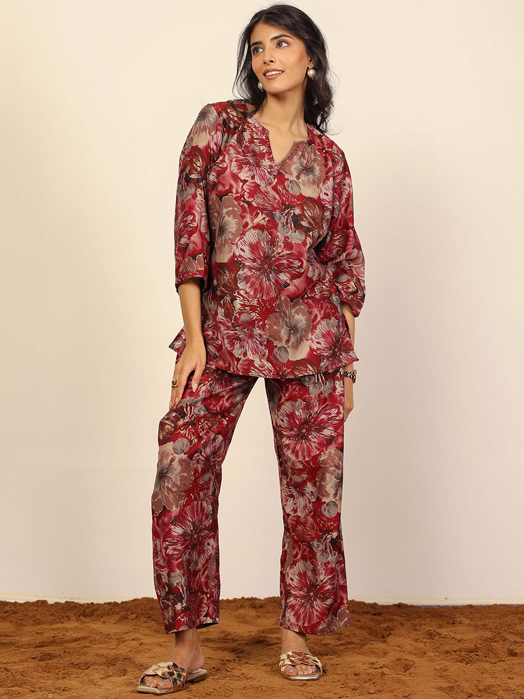 

KAORI BY SHREYA AGARWAL Printed Cotton Tunic With Trousers Co-Ords, Pink