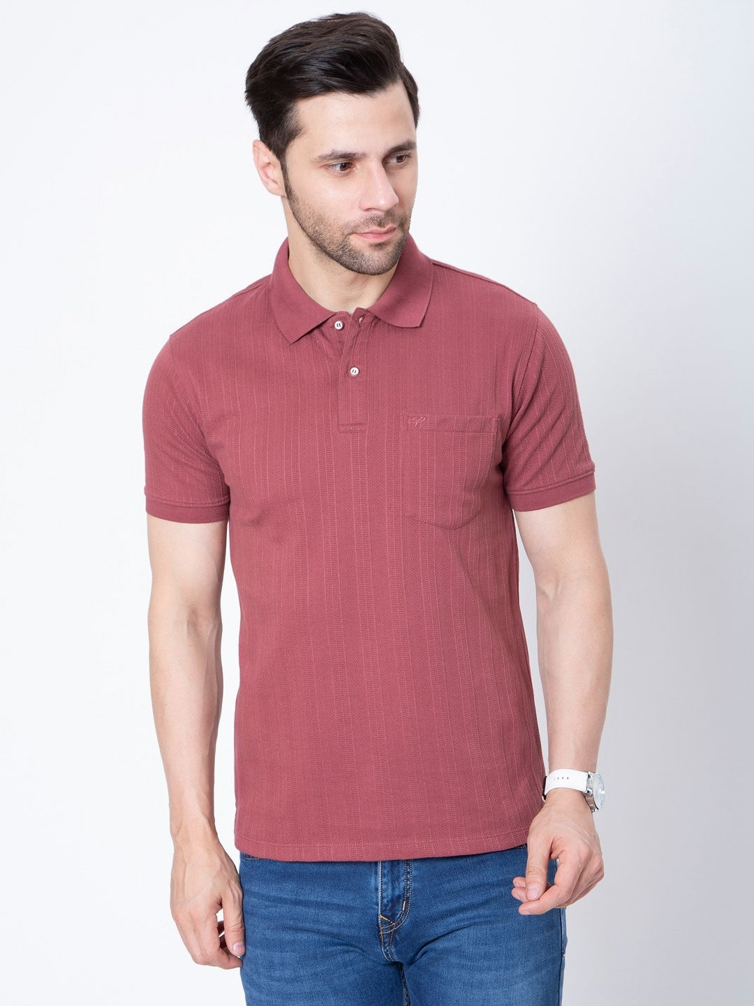 

Sparky Men Polo Collar Pockets Slim Fit T-shirt, Purple