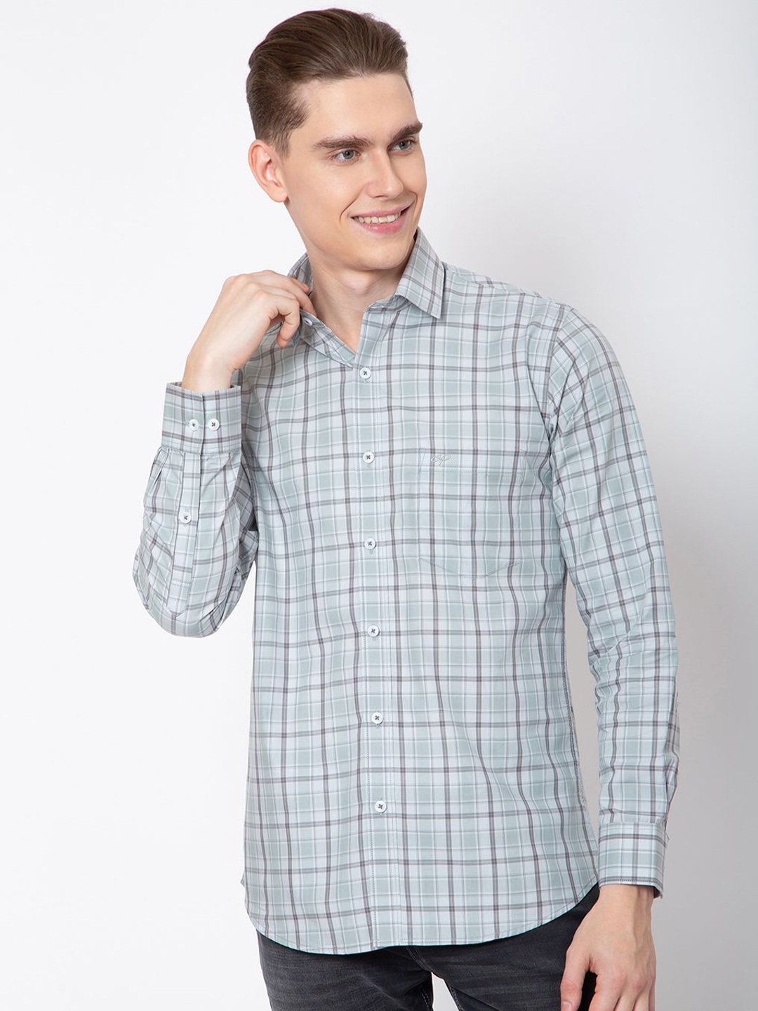 

Sparky Men Opaque Checked Casual Shirt, Green
