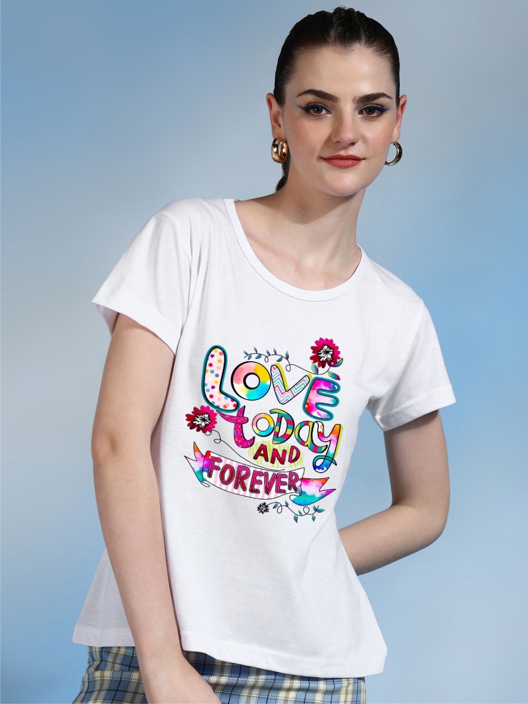 

Moda Rapido Women Printed Bio Finish Applique T-shirt, White