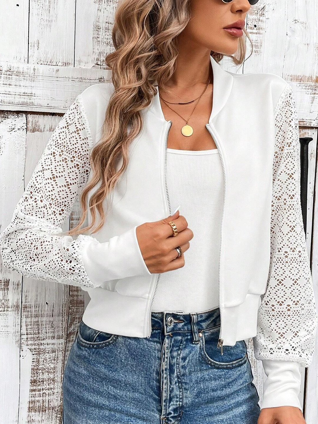 

all about you Women Lightweight Crop Bomber Jacket, White