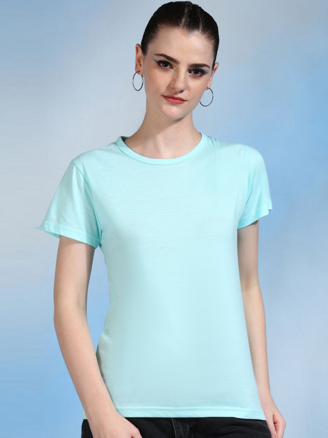 

Moda Rapido Women Bio Finish Raw Edge T-shirt, Turquoise blue