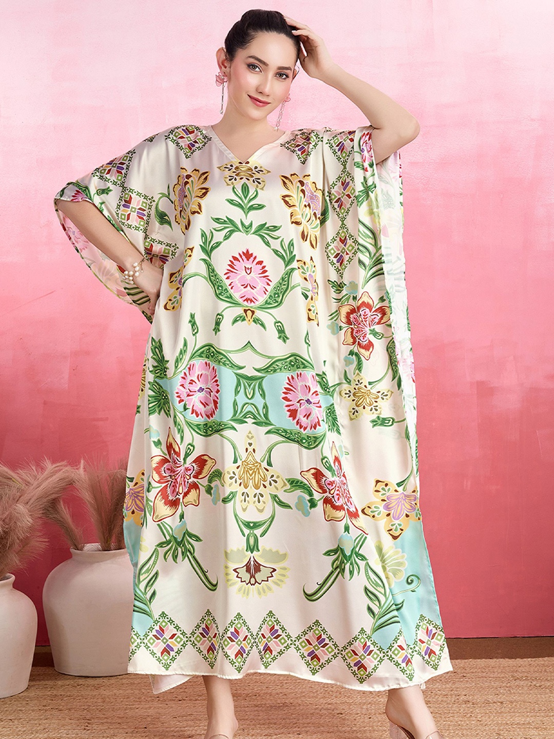 

LABEL AARNA Enchanted Charm Soft Satin Kaftan, Cream