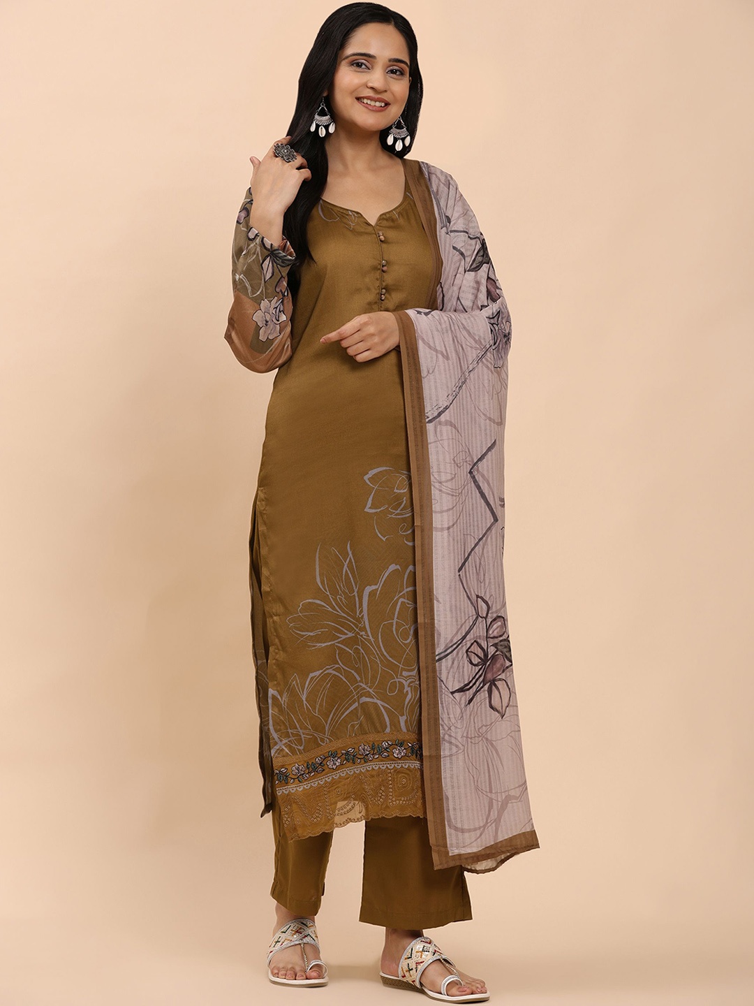 

Mamicha Women Floral Printed Regular Pure Cotton Kurta with Palazzos & With Dupatta, Mustard